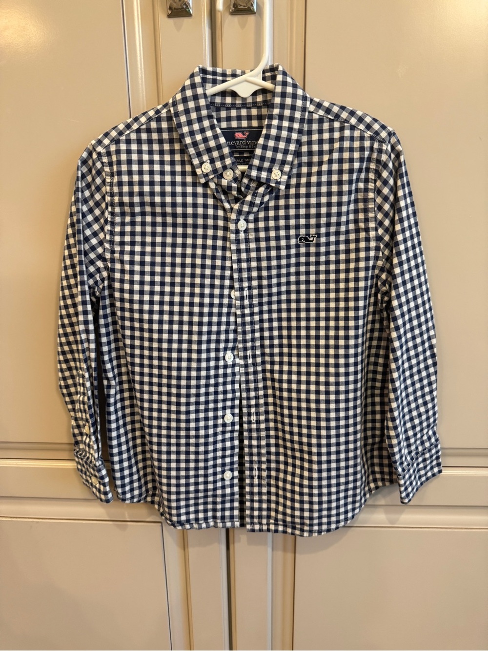 Vineyard Vines Navy & White Gingham Button-Down Shirt Boys 5